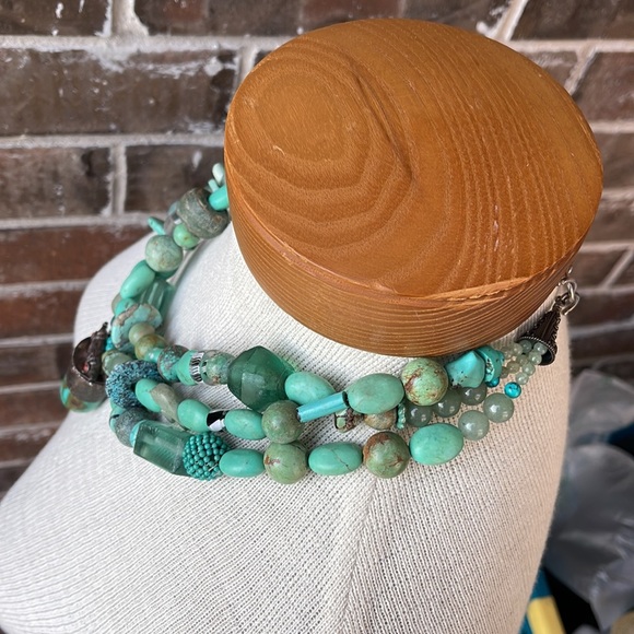 RARE Vintage Tibetan Turquoise & Jade Layered Necklace - Picture 15 of 15